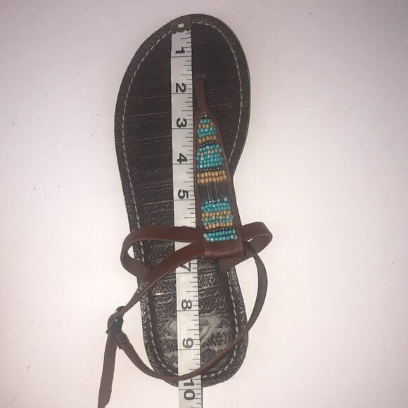 ROXY T-Strap  Sandals Women's Size US7/7.5 Brown Multicolor Beading Leather - Picture 4 of 11